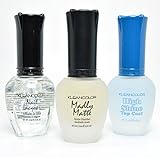 3 Kleancolor Nail Polish Madly Matte High Shine Top Coat Set Lacquer + FREE EARRING
