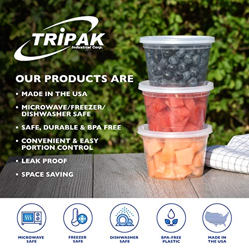 TRIPAK Food Storage Containers 16 oz Plastic Deli Containers with Lids