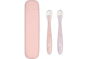 LITTLE RAWR Silicone Baby Feeding Spoons with Storage Box, First Stage Infant Soft-Tip Easy on Gums I Training Spoon Self | Utensils Supplies (Pink)