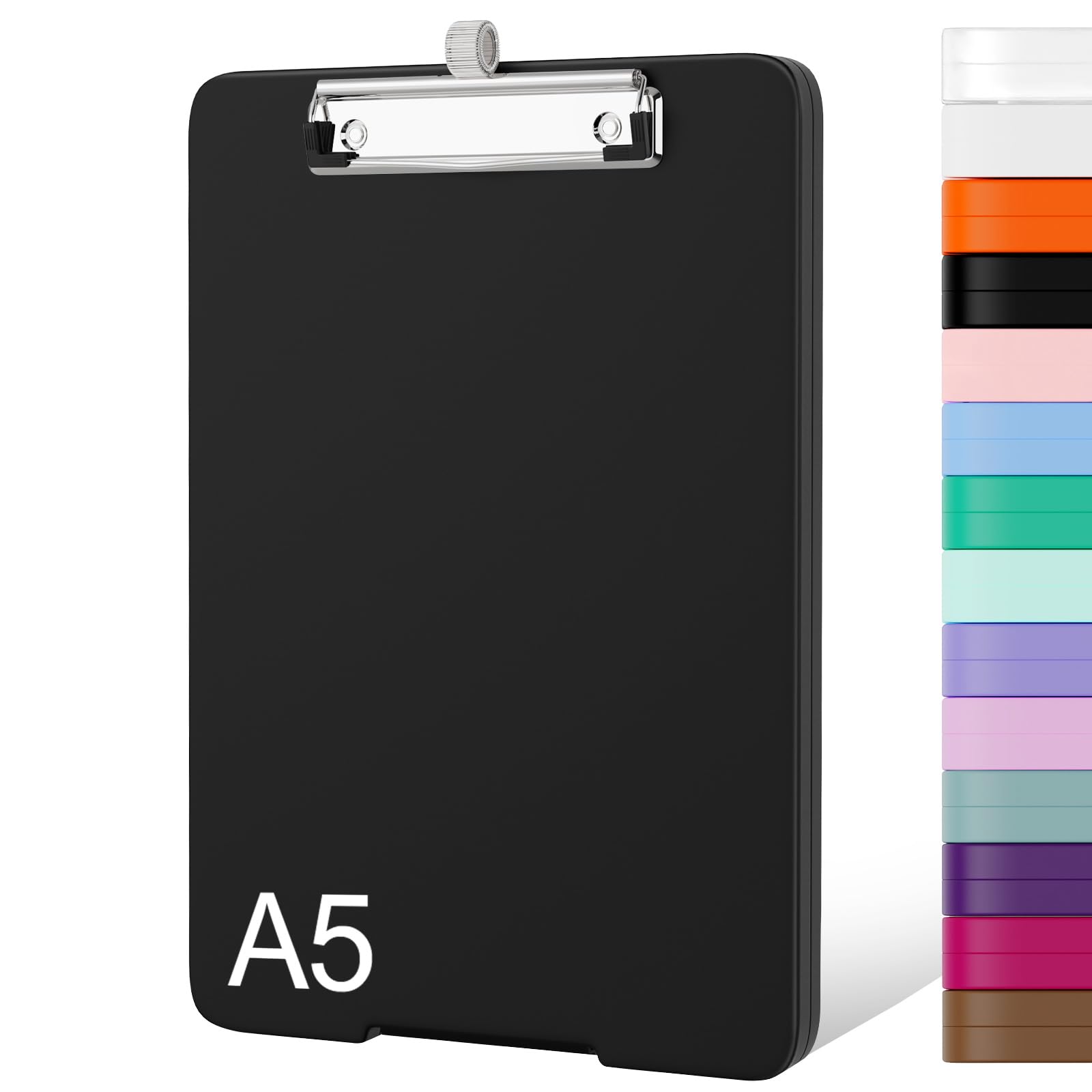 Piasoenc Small Clipboard with Storage, A5 Organization Box with Pen Holder, Plastic Clipboard with Low Profile Clip for Nurses, Teachers, Black