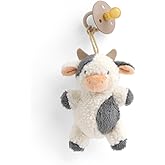 Itzy Ritzy Pacifier & Lovey Set - Natural Rubber Pacifier with Stuffed Animal Lovey - Detachable Plush Cow Binky Holder & Coordinating Natural Rubber Binky, Ideal for Ages 0-6 Months (Cow)