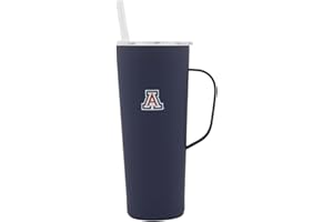 Decorvo NCAA 20 oz. Stainless Steel Tumbler with Handle - Officially Licensed Double Walled Insulated Roadie with Slide Lid and Straw (Arizona Logo - Navy)