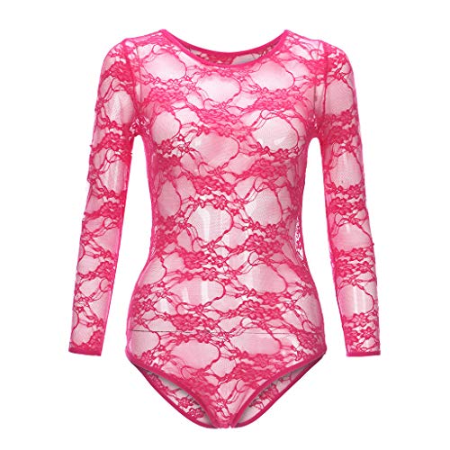 Startview Womens Long Sleeve Lace Floral Bodysuit Stretch Ladies Leotard Body Top