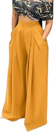 Amazon Com Huisifang Women S Casual Pleated Long Pants Solid High