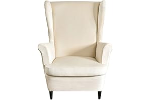 CRFATOP Velvet Wing Chair Slipcovers 2 Piece Stretch Wingback Chair Cover Spandex Fabric Wingback Armchair Covers with Elastic Bottom for Living Room Bedroom Wingback Chair (C08)
