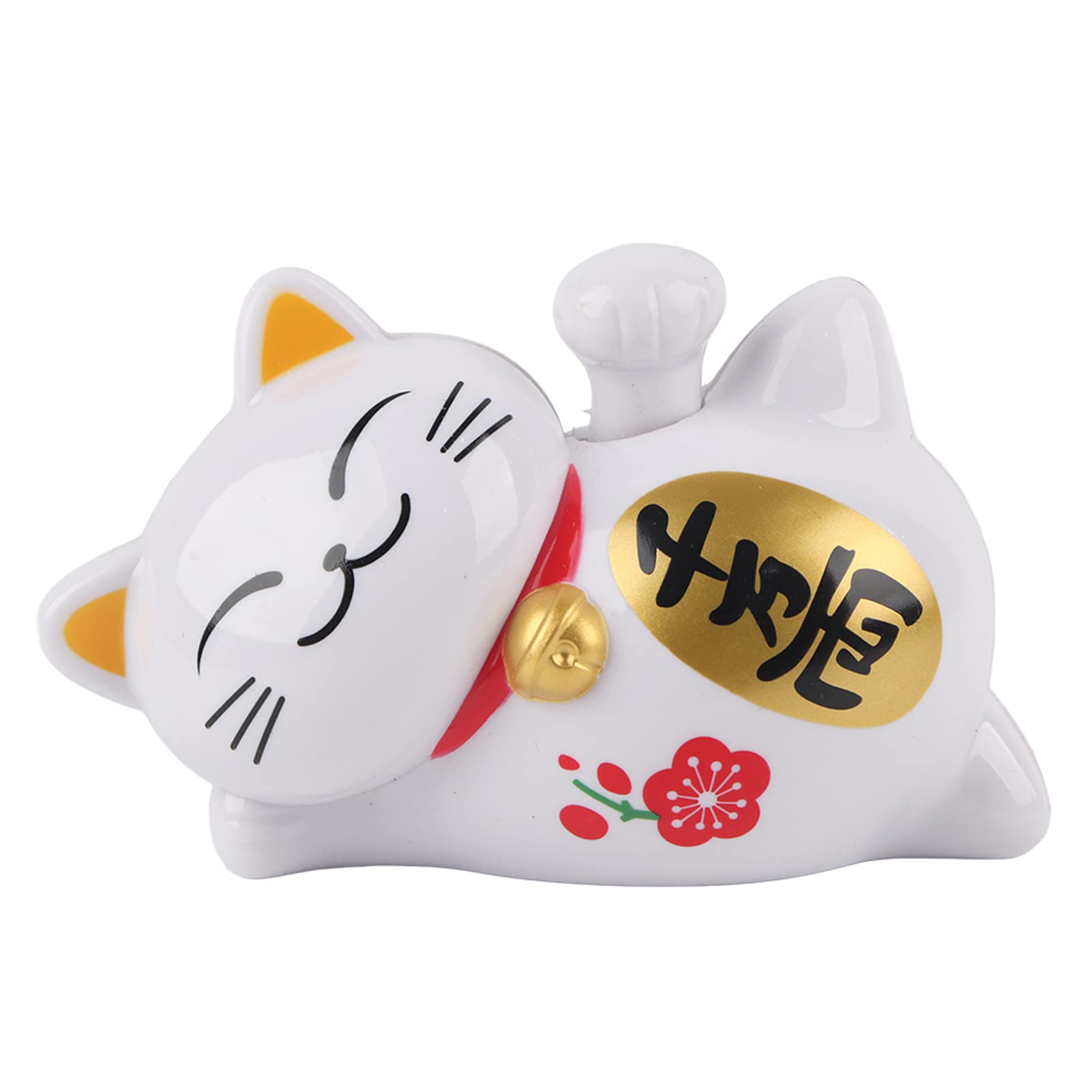 FTVOGUE Solar Powered Maneki Neko Lucky Cat Fortune Welcoming Waving Arm Paw Up Lazy Lying Wealth Fortune Cat Home Stores Car Feng Shui Decor
