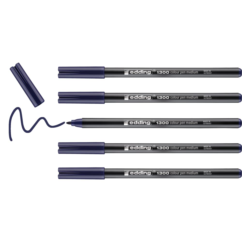 edding 1300 colour pen medium - prussian blue - 5 pens - round nib 2 mm - felt pen for drawing and writing - felt pen for school, mandalas, bullet journals