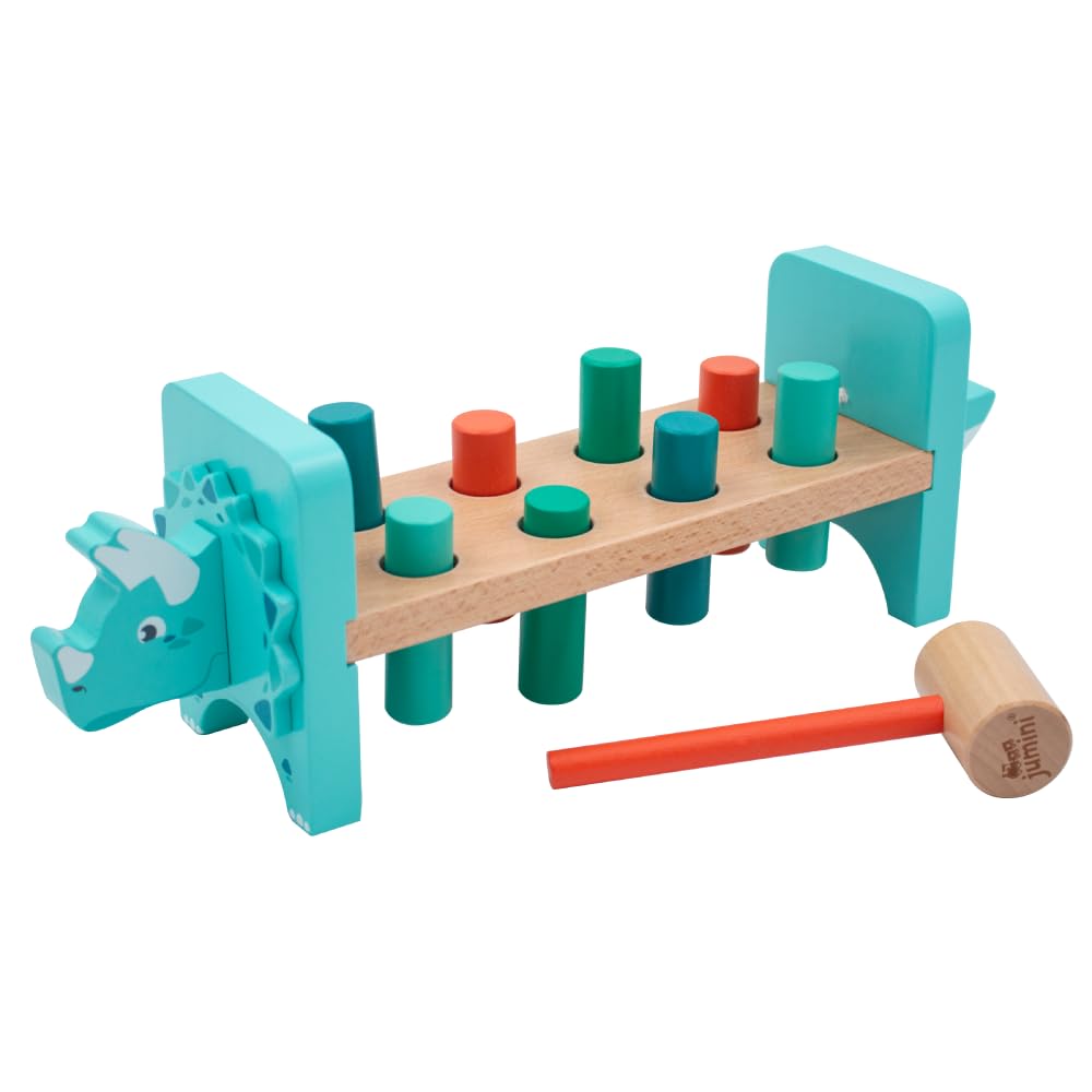 jumini Animal-Themed Hammer Bench, Pound a Peg, Hammering Toy, Montessori Inspired Gift for Toddlers & Children 12 months+ sustainably sourced and non-toxic paint (JU2347, Dinosaur, JU2347)