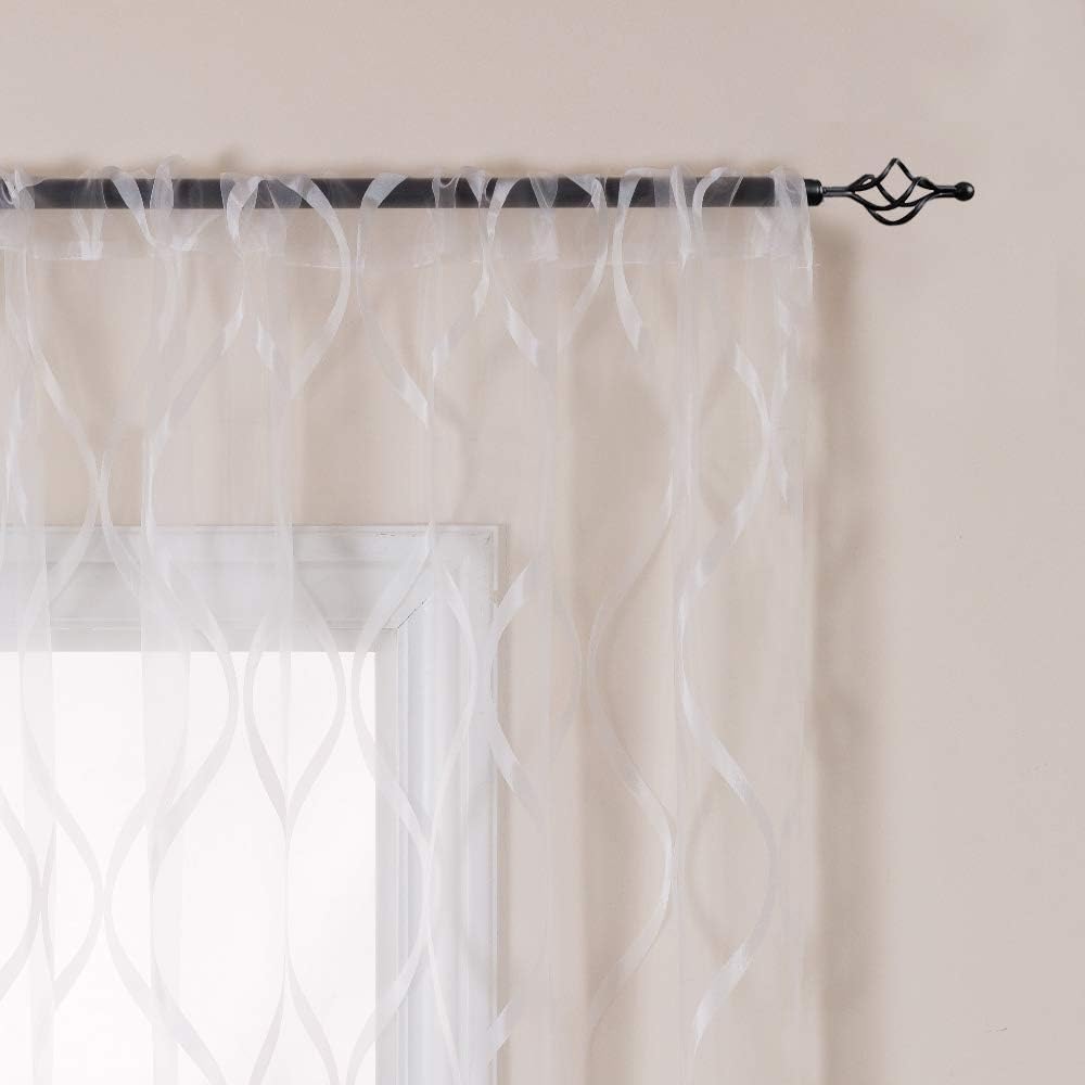 jinchan Wave Sheer Curtains for Living Room Bedroom Medallion Design Geo Window Treatment Vintage Darpes 63 Inch 2 Panels White