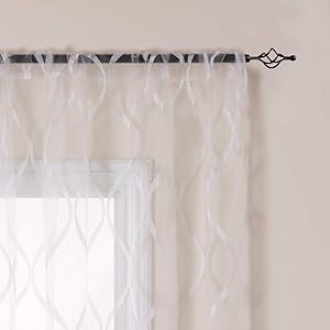 jinchan Wave Sheer Curtains for Living Room Bedroom Medallion Design Geo Window Treatment Vintage Darpes 63 Inch 2 Panels White