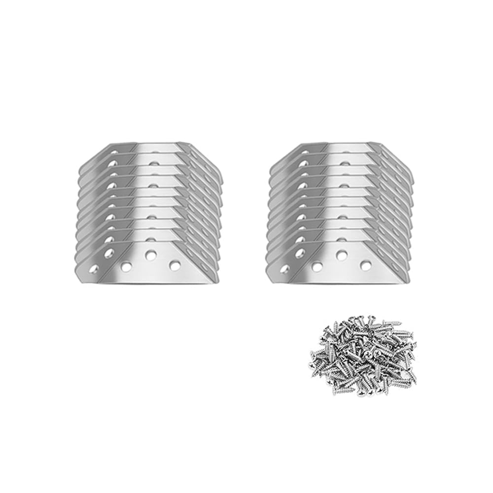 Corner Connector, Stainless Steel Furniture Corner Brackets for Wood, Triangle Support Frame Angle Fastener Connector for Shelf Cabinet Table Chair Desk (20 Corner Bracket with 120 Screws)