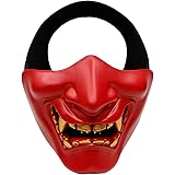 Outdoor Base Samurai Mask, Japanese Demon Kabuki Hannya Evil Oni Half Lower Face Protective Masks for Tactical Airsoft Paintb
