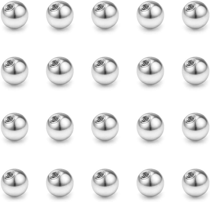 FECTAS 20pcs Stainless Steel Piercing Balls Silver Replacement Parts for 1.2mm Thread Piercing Jewellery(2.5/3/4/5/6/8mm)