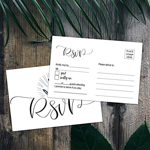 RSVP Cards, Pack of 50 RSVP Postcards, Response Cards for Wedding Invitations, Bridal Shower, Baby Shower, Birthday Party, No Envelopes Needed, Elegant White with Mailing Side, 4 x 6 Inches - Thumbnail 4