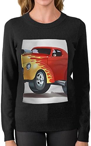 ZONERKFDIN Cartoon Hot Rod Cars Polyester Sweater Crew Neck Warm Best Colorful