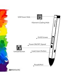 3d pentastic baja temperatura 3d pen. No tóxico, seguro para niños, con visualización OLED. Viene con 4 PCL filamentos, de plantillas de dibujo, tapas de dedo. Nueva tecnología 2018.
