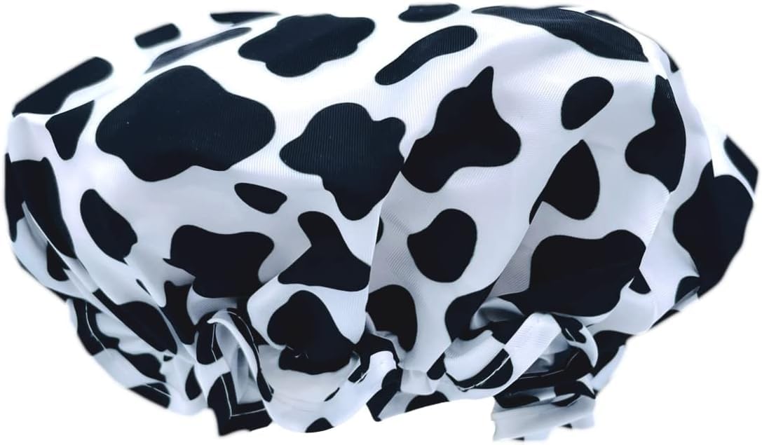 SMUG Shower Cap | Waterproof Shower Cap with Elastic Lining | Three Prints Available | Showers, Cooking, Spa Salon, Sleeping, Makeup | Shower Caps For Women UK Long Hair Short Hair | Cow