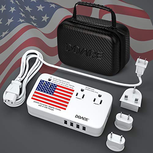 2018 Upgraded DOACE 2000W Voltage Converter for Hair Dryer, Hair Straightener, Flat Iron, Set Down 220V to 110V International Travel Transformer, UK/AU/US/EU Plug Adapter (X9 Power Transformers)