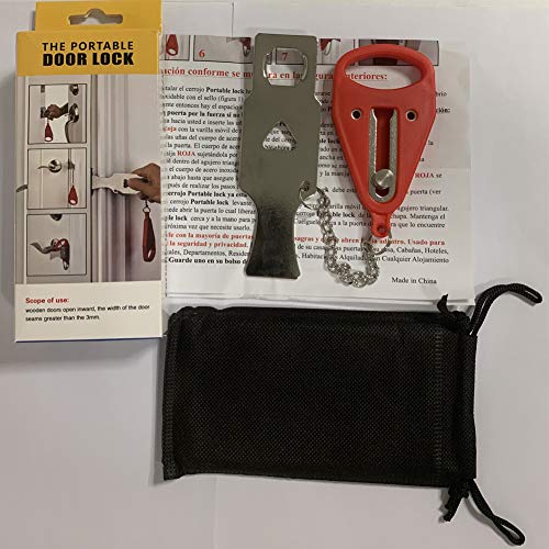 Portable Door Lock Pocket Lock Travel Lock is Compatible for AirBNB Lock,School Lockdown Lock,Safety Lock Offer Extra Safety for Travel,Home,Apartment Living,Hotel,Be Suitable for Door Open Inward