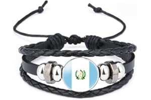 vmcoatdu World Many National Flags Bangle Retro Alloy Leather Bracelet for National Flag Braided Rope Bracelet Bangle