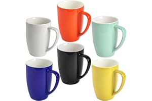 homEdge Porcelain Mug Set, 16 Ounces Cup for Tea, Latte, Mocha, Hot Chocolate, Set of 6, Assorted Color