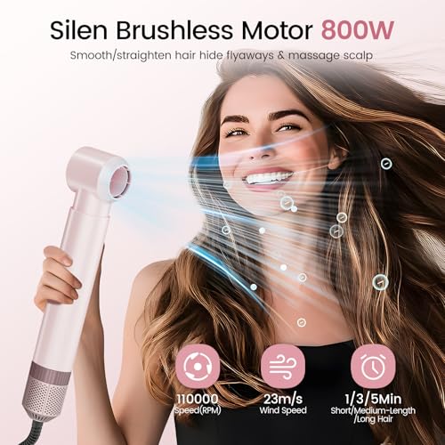 Hair Dryer Brush 5 in 1 Hair Styler, 110,000 RPM High-Speed Negative Ionic Hair Dryer, Auto Curl Frizz-Free Blow Dryer Brush for Curling Volumizing Straightening Styling