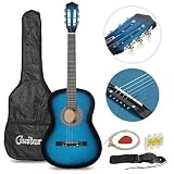 Smartxchoices Acoustic Guitar for Starter Beginner Music Lovers Kids Gift 38" 6-String Folk Beginners Acoustic Guitar With Gig bag, Strap, Pitch Pipe, Pick (Blue)
