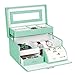 4Queens PU Jewelry Box Jewelry Case with Mirror and Lock Green&White