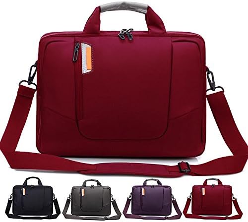 Laptop Crossbody Messenger Bag, Soft Nylon, Foam Padded Briefcase, Removable Shoulder Strap - For 15.6 Inch Notebooks, Red - By Rawboe