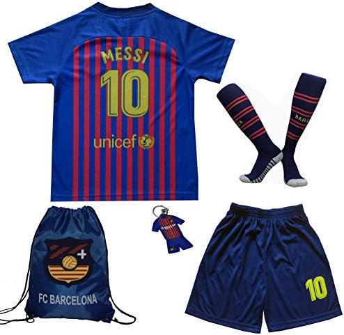 BIRDBOX Youth Sportswear Barcelona Leo Messi 10 Kids Home Soccer Jersey/Shorts Bag Keychain Football Socks Set