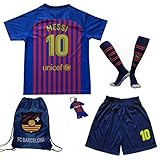 BIRDBOX Youth Sportswear Barcelona Leo Messi 10 Kids Home Soccer Jersey/Shorts Bag Keychain Football Socks Set
