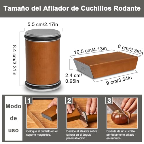 Afilador de Cuchillos Rodante Profesional, Rodillo Afilador de Cocina con Discos de Diamante Industrial 400/1000 Proporciona Ángulo Molienda Magnético 15° 20° para Afila Fácilmente Todo Tipo Cuchillos