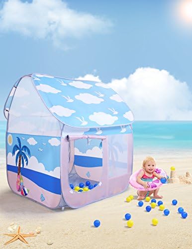 SUGAR Q Breathable Extra Large Portable Folding Pop-Up Blue Summer Beach Play Tent Playhouse Play Hut Ball Pit Pool Toy,Kids Girls/Boy Birthday Gift Party Indoor/Outdoor Non-Toxic/Odor-Free