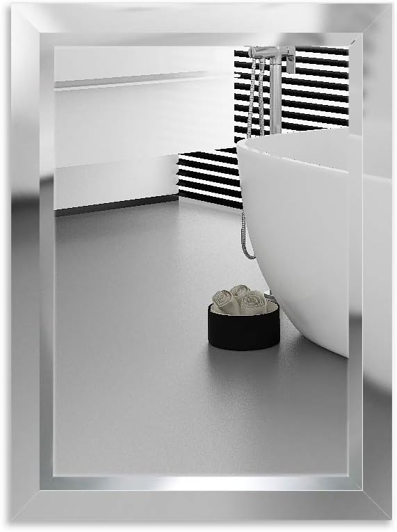 KAASUN 36" x 26" Inch Rectangular Bathroom Wall Mounted Mirror Stainless Steel Frame Vanity&Makeup Mirror