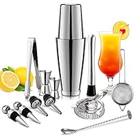 Bartender Kit, Wevove Cocktail Shaker Set - 13 Piece, Stainless Steel, Drink Mixing Set, Bar Kit with Unweighted/Weighted Boston Shaker for Home Bar