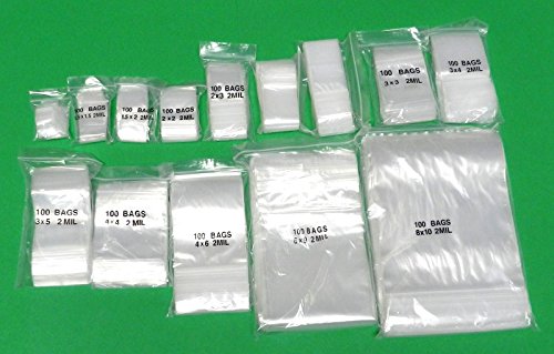 1,400 ZIP LOCK BAGS 2MIL CLEAR POLY BAG ALL SIZES & SHAPES 14 ASSORTED - 100 PER (LZ 5.2 R BOX A ...