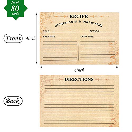 80 Pack Recipe Cards, 4 x 6 Inch Kraft Double Sided Recipe Cards