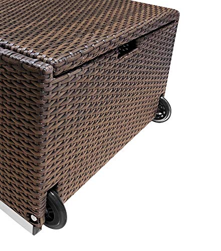 RS Trade Sonnenliege Verona High Braun/Grau - Outdoor Liege mit beständigem Poly-Rattan-Geflecht - verstellbare Rückenlehne – extra hoch & breite Liegefläche - inkl. Kopfteil und 12 cm Auflage – Bild 5