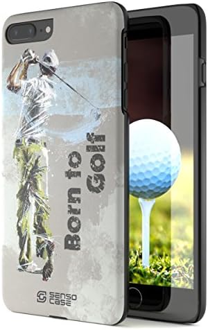 iPhone 7/8 Plus Case, Born to Golf with [Tempered Glass Screen Protector]. Sensocase Premium Extreme Sports Thin Phone Cover. Luxury, Stylish Gift, Slim Protective Apple 7+/8+ Case