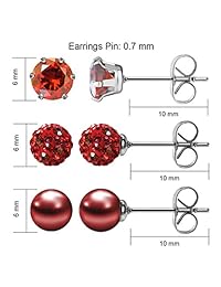 JewelrieShop - Pendientes de tuerca para mujer y niña, de acero inoxidable hipoalergénico, 3 pares, con perlas de imitación y circonitas cúbicas