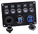 Cllena Dual USB Socket Charger 2.1A&2.1A + LED Voltmeter + 12V Power Outlet + 5 Gang ON-Off Toggle Switch Multi-Functions Panel for Car Boat Marine RV Truck Camper Vehicles GPS Mobiles (Blue) primary