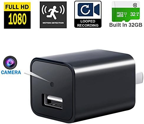 Xingqijia Mini Security Camera,1080P HD USB Wall Camera Charger, Nanny Cam Adapter Built-in 32G SD Card, Video-Only Camera for Home Surveillance [2018 Edition]
