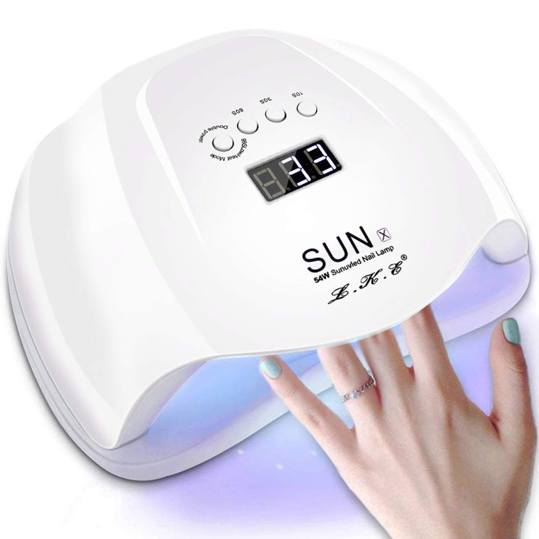 LKE UV Led Nail Lamp Nail Dryer Led Lamp for Gel Nails Polish Curing Light with Auto Sensor 4 Timer 10/30/60/99S White