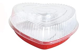 KITCHENDANCE.COM KitchenDance Disposable Aluminum Heart Shaped Cake Pan with Snap Dome Lid, 8 Inches Aluminium Foil Pan Perfect for Cakes, Chocolates - Baking Pan for Baking, Storing, Preparing Food, 339P (Red, 10)