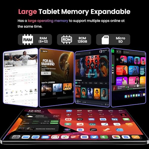 Tableta Android,18GB (6 + 12)de Memoria,128 GB de Almacenamiento,Pantalla de 10,1 Pulgadas,Pantalla Táctil IPS de alta Definición de 1280 x 800,Compatible con Bluetooth,Doble cámara,GMS y WiFi (Negro)