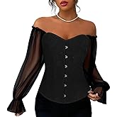 KIMIKAL Corset Tops for Women, Long Sleeve Renaissance Bustier Lace Top Corsets Belt, Going Out Overbust Bustier Costumes