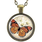 CellsDividing Orange Monarch Butterfly Necklace Pendant, Insect Jewelry