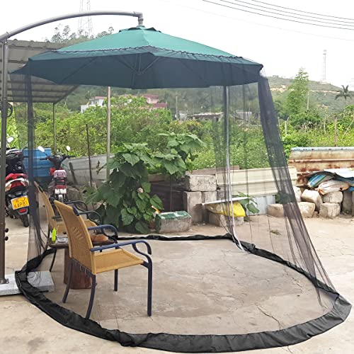 7.511ft Black Patio Umbrella Mosquito Netting, with Double Zipper Door