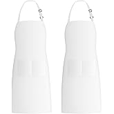 Xornis 2 Pack 100% Cotton Bib Aprons with 2 Pockets Kitchen Cooking, White