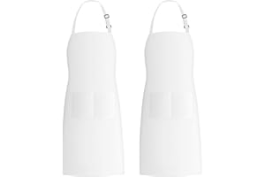 Xornis 2 Pack Bib Aprons with 2 Pockets Kitchen Apron Cooking Chef, White